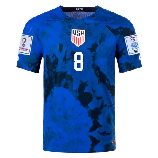 Nike United States Weston McKennie Authentic Match Away Jersey 22/23 w/ World Cup 2022 Patches (Bright Blue/White)