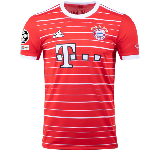 adidas Bayern Munich Robert Lewandowski Home Jersey w/ Champions League Patches 22/23 (Red/White)