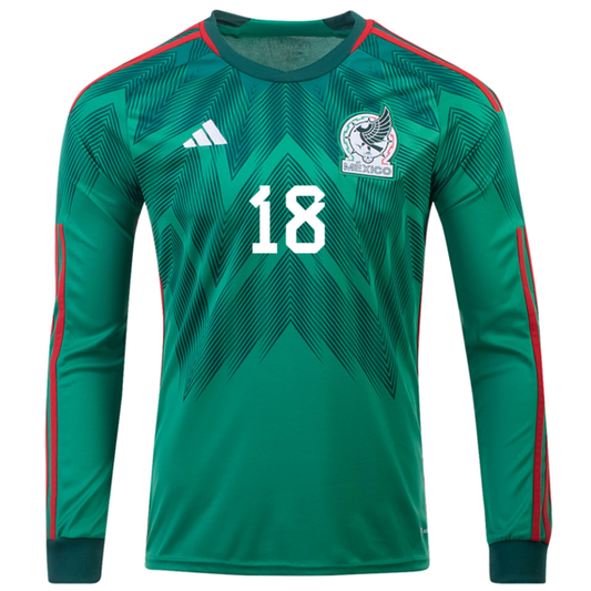 adidas Mexico Andres Guardado Home Long Sleeve Jersey 22/23 (Vivid Green)