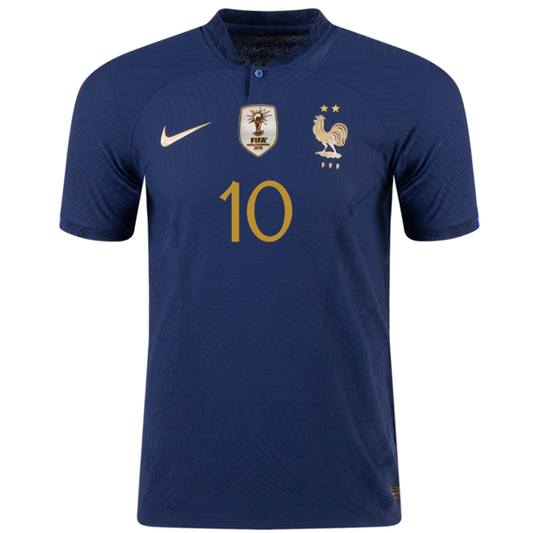 Nike France Authentic Match Kylian Mbappe Home Jersey w/ World Cup Champion Patch 22/23 (Midnight Navy/Metallic Gold)