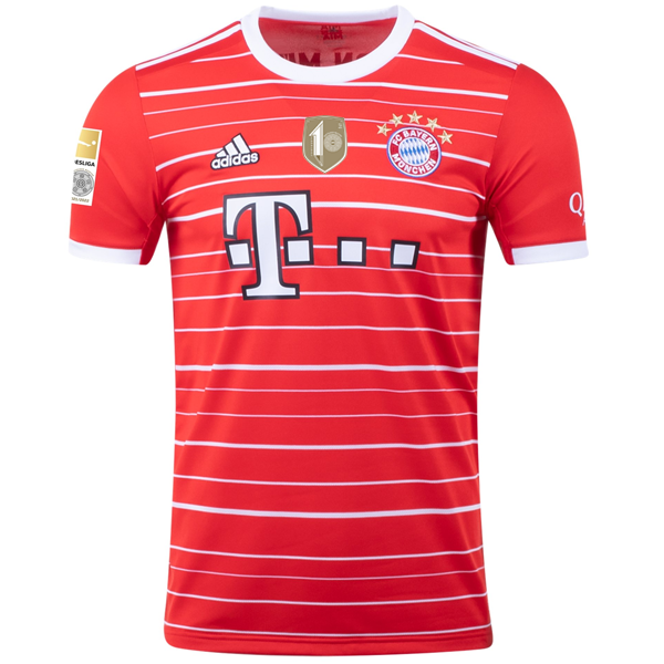 adidas Bayern Munich Benjamin Pavard Home Jersey w/ Bundesliga + 10 Times Winner Patch 22/23 (Red/White)