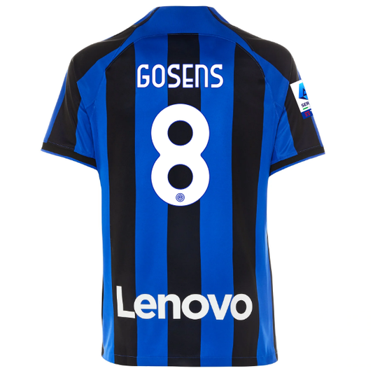 Nike Inter Milan Robin Gosens Home Jersey w/ Serie A + Copa Italia Patches 22/23 (Lyon Blue/Black)