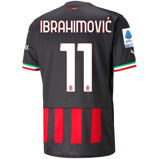 Puma AC Milan Zlatan Ibrahimovic Home Jersey w/ Scudetto + Serie A Patch 22/23 (Puma Black/Tango Red)