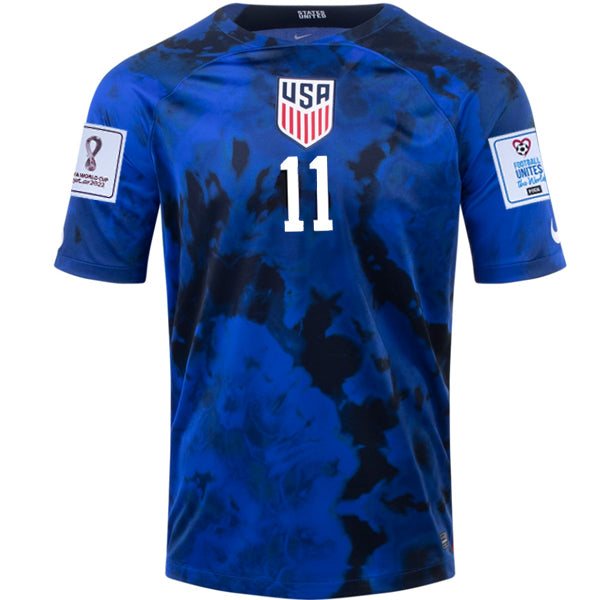 Nike United States Brendon Aaronson Away Jersey 22/23 w/ World Cup 2022 Patches (Bright Blue/White)