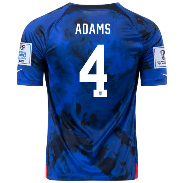 Nike United States Tyler Adams Away Jersey 22/23 w/ World Cup 2022 Patches (Bright Blue/White)