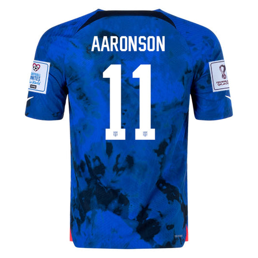 Nike United States Brendan Aaronson Authentic Match Away Jersey 22/23 w/ World Cup 2022 Patches (Bright Blue/White)