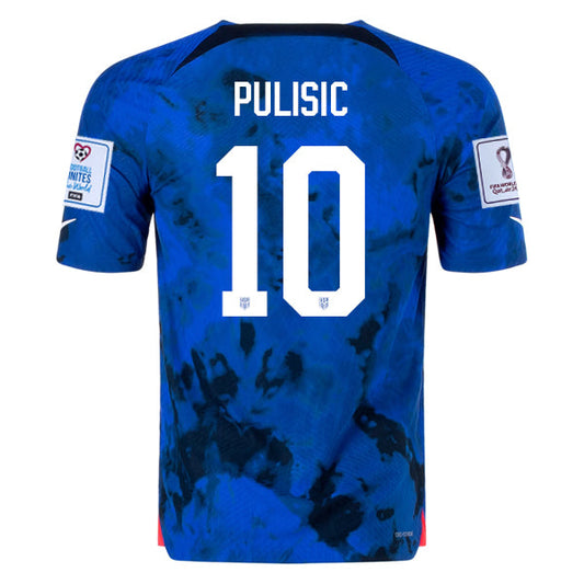 Nike United States Christian Pulisic Authentic Match Away Jersey 22/23 w/ World Cup 2022 Patches (Bright Blue/White)