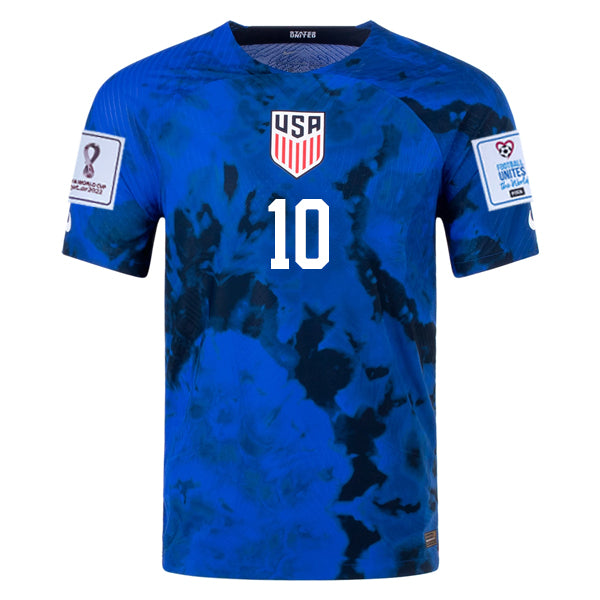 Nike United States Christian Pulisic Authentic Match Away Jersey 22/23 w/ World Cup 2022 Patches (Bright Blue/White)