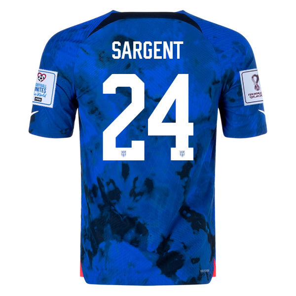 Nike United States Josh Sargent Authentic Match Away Jersey 22/23 w/ World Cup 2022 Patches (Bright Blue/White)