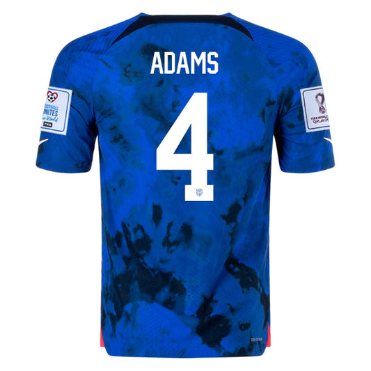 Nike United States Tyler Adams Authentic Match Away Jersey 22/23 w/ World Cup 2022 Patches (Bright Blue/White)