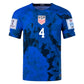 Nike United States Tyler Adams Authentic Match Away Jersey 22/23 w/ World Cup 2022 Patches (Bright Blue/White)