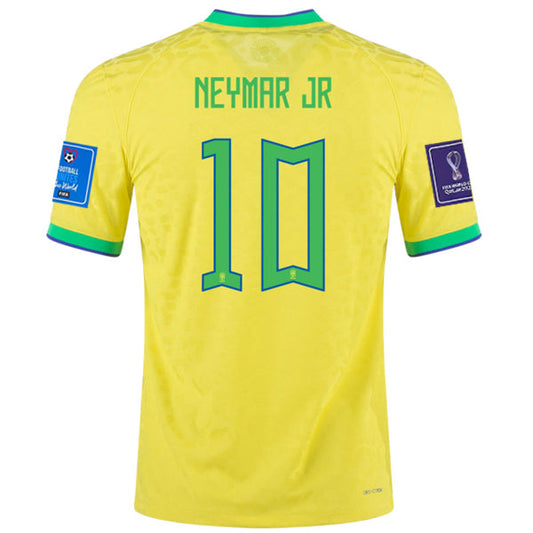 Nike Brazil Authentic Neymar Jr. Match Home Jersey 22/23 w/ World Cup 2022 Patches (Dynamic Yellow/Paramount Blue)