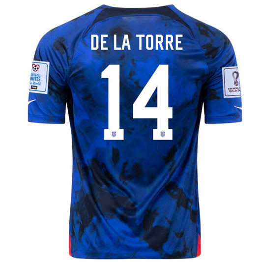 Nike United States Away Luca De La Torre Jersey 22/23 w/ World Cup 2022 Patches (Bright Blue/White)