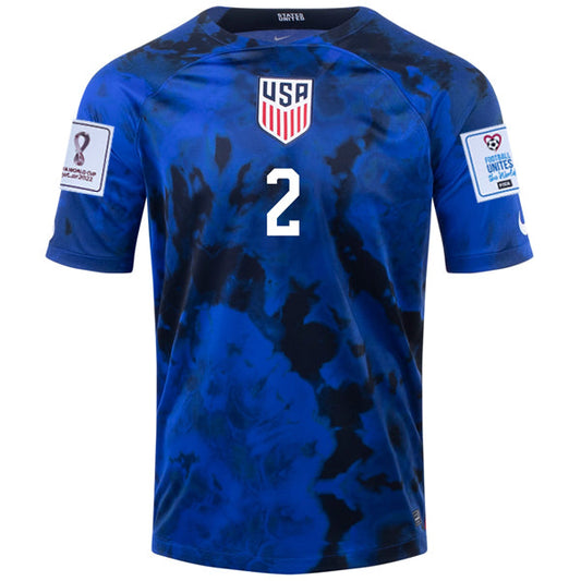 Nike United States Sergino Dest Away Jersey 22/23 w/ World Cup 2022 Patches (Bright Blue/White)