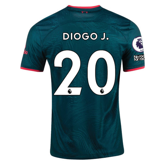 Nike Liverpool Diogo Jota Third Jersey 22/23 w/ EPL and NRFR Patches (Dark Atomic Teal/Siren Red)