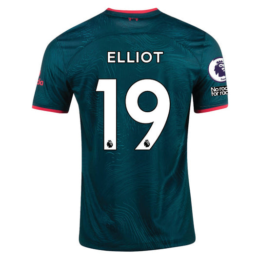 Nike Liverpool Elliot Third Jersey 22/23 w/ EPL and NRFR Patches (Dark Atomic Teal/Siren Red)