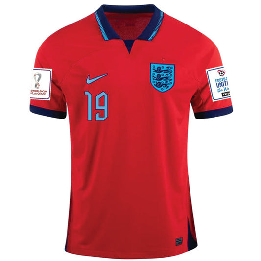 Nike England Mason Mount Away Jersey 22/23 w/ World Cup 2022 Patches (Challenge Red/Blue Void)