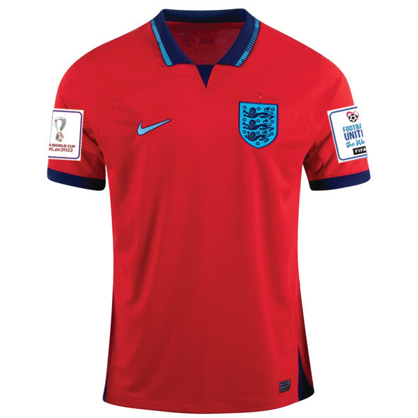 Nike England Away Jersey 22/23 w/ World Cup 2022 Patches (Challenge Red/Blue Void)