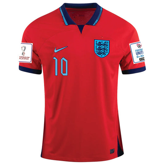 Nike England Raheem Sterling Away Jersey 22/23 w/ World Cup 2022 Patches (Challenge Red/Blue Void)