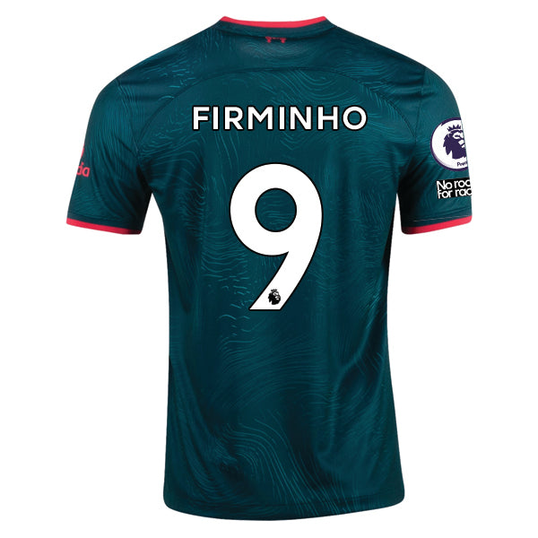 Nike Liverpool Firminho Third Jersey 22/23 w/ EPL and NRFR Patches (Dark Atomic Teal/Siren Red)