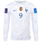 Nike France Olivier Giroud Away Long Sleeve Jersey 22/23 w/ World Cup 2022 Patches (White/Game Royal)