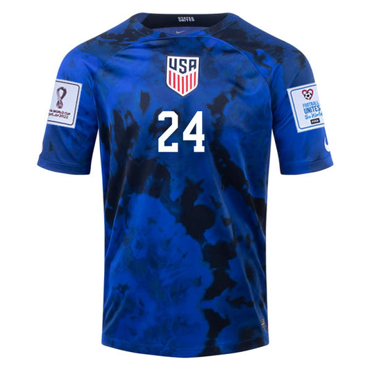 Nike United States Josh Sargent Away Jersey 22/23 w/ World Cup 2022 Patches (Bright Blue/White)