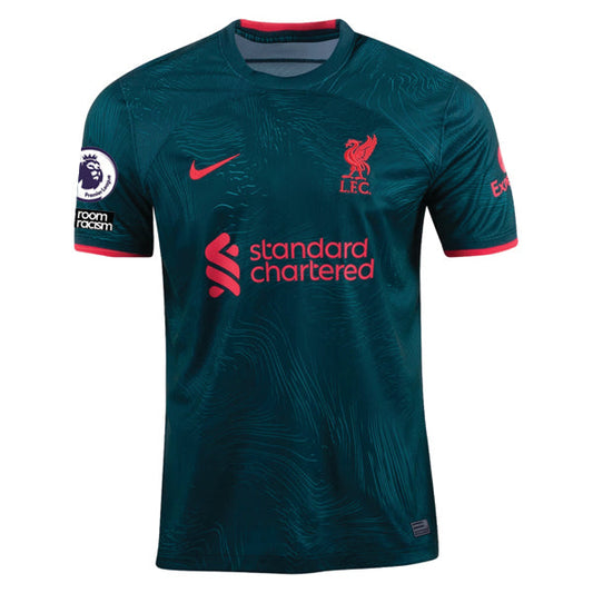 Nike Liverpool Mohamed Salah Third Jersey 22/23 w/ EPL and NRFR Patches (Dark Atomic Teal/Siren Red)