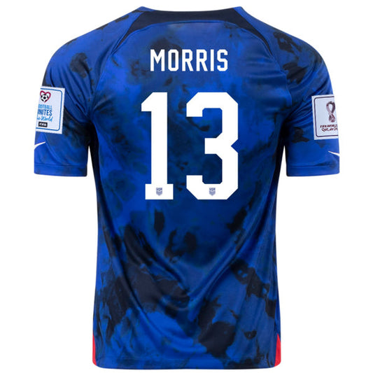 Nike United States Morris Away Jersey 22/23 w/ World Cup 2022 Patches (Bright Blue/White)