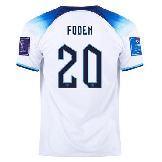 Nike England Phil Foden Authentic Match Home Jersey 22/23 w/ World Cup 2022 Patches (White/Blue Fury/Blue Void)