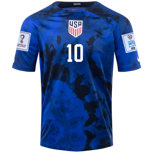 Nike United States Christian Pulisic Away Jersey 22/23 w/ World Cup 2022 Patches (Bright Blue/White)