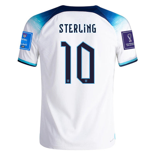 Nike England Raheem Sterling Authentic Match Home Jersey 22/23 w/ World Cup 2022 Patches (White/Blue Fury/Blue Void)
