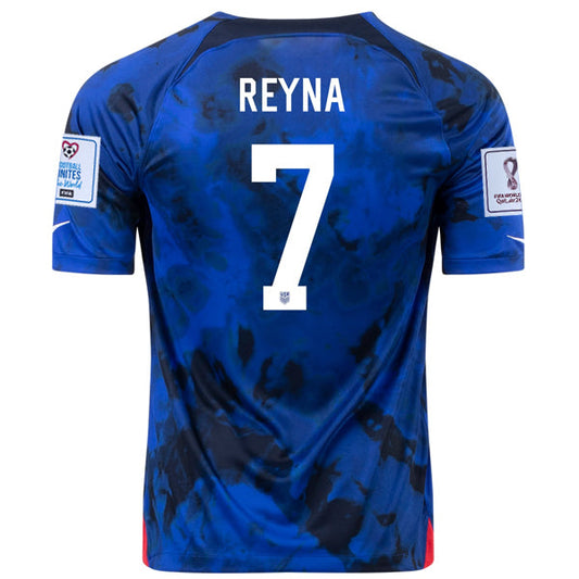 Nike United States Giovanni Reyna Away Jersey 22/23 w/ World Cup 2022 Patches (Bright Blue/White)