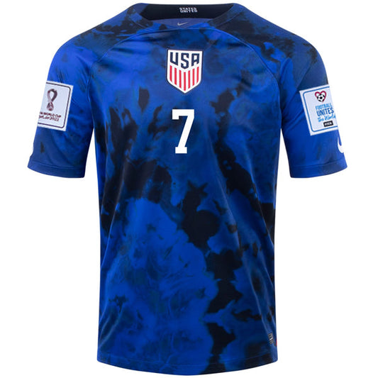 Nike United States Giovanni Reyna Away Jersey 22/23 w/ World Cup 2022 Patches (Bright Blue/White)