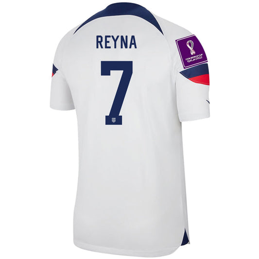 Nike United States Authentic Match Gio Reyna Home Jersey 22/23 w/ World Cup 2022 Patches (White/Loyal Blue)