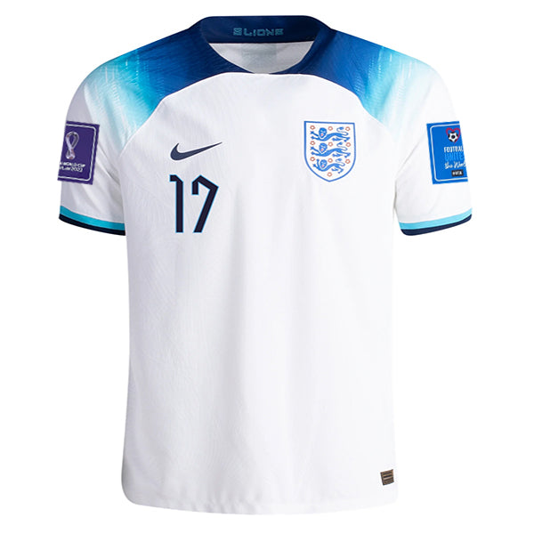 Nike England Bukayo Saka Authentic Match Home Jersey 22/23 w/ World Cup 2022 Patches(White/Blue Fury/Blue Void)