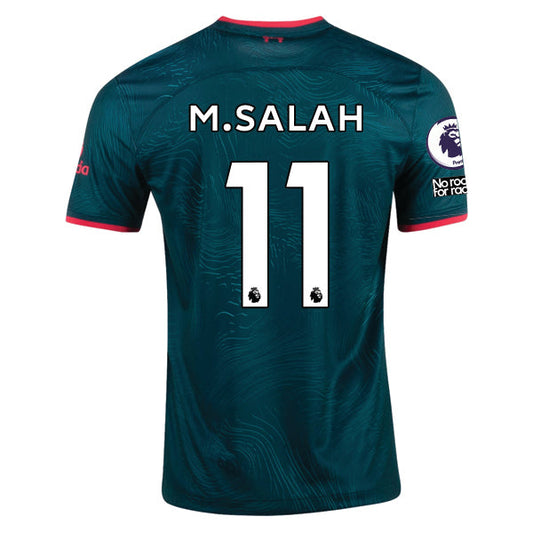 Nike Liverpool Mohamed Salah Third Jersey 22/23 w/ EPL and NRFR Patches (Dark Atomic Teal/Siren Red)