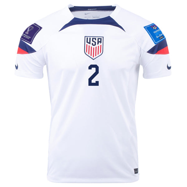 Nike United States Sergino Dest Home Jersey 22/23 w/ World Cup 2022 Patches (White/Loyal Blue)