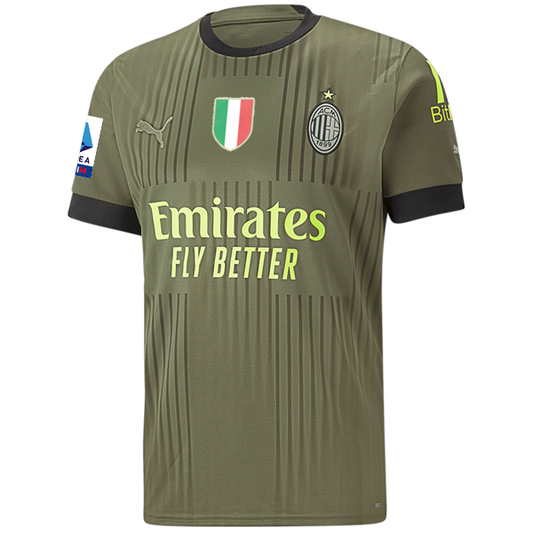 Puma AC Milan Fikayo Tomori Third Jersey w/ Scudetto + Serie A Patch 22/23 (Dark Green Moss/Spring Moss)