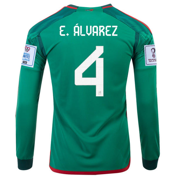 adidas Mexico Edson Alvarez Home Long Sleeve Jersey 22/23 w/ World Cup 2022 Patches (Vivid Green)