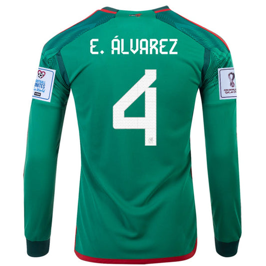 adidas Mexico Edson Alvarez Home Long Sleeve Jersey 22/23 w/ World Cup 2022 Patches (Vivid Green)