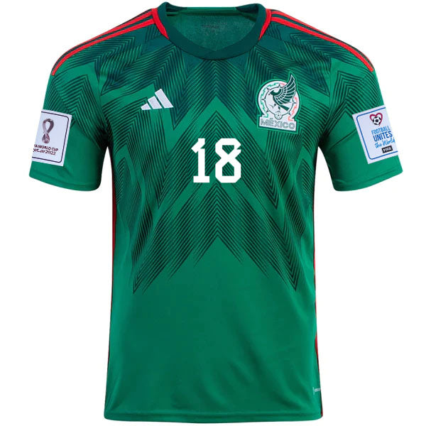 adidas Men's Mexico Andres Guardado Home Jersey w/ World Cup 2022 Patches 22/23 (Vivid Green)