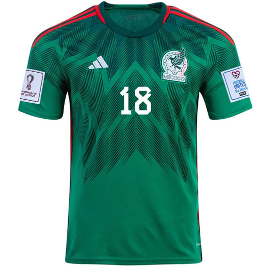 adidas Men's Mexico Andres Guardado Home Jersey w/ World Cup 2022 Patches 22/23 (Vivid Green)