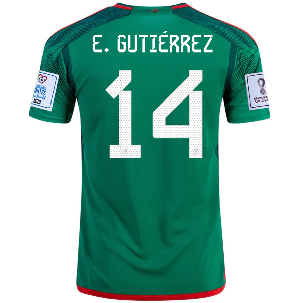 Adidas Mexico Erik Gutierrez Home Jersey w/ World Cup 2022 Patches 22/23 (Vivid Green)