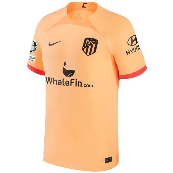 Nike Atletico Madrid Third Jersey w/ Champion League Patches 22/23 (Peach Cream/Atomic Orange/Black)