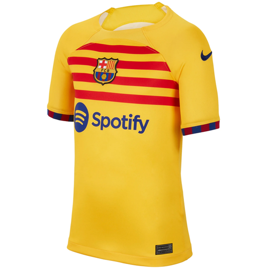 Nike Youth Barcelona Fourth Jersey 22/23 (Amarillo/University Red/Deep Royal)