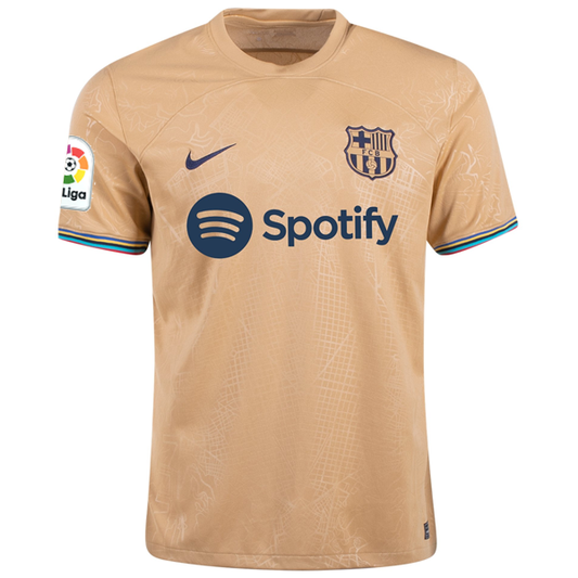 Nike Barcelona Ousmane Dembele Away Jersey w/ La Liga Patch 22/23 (Club Gold)