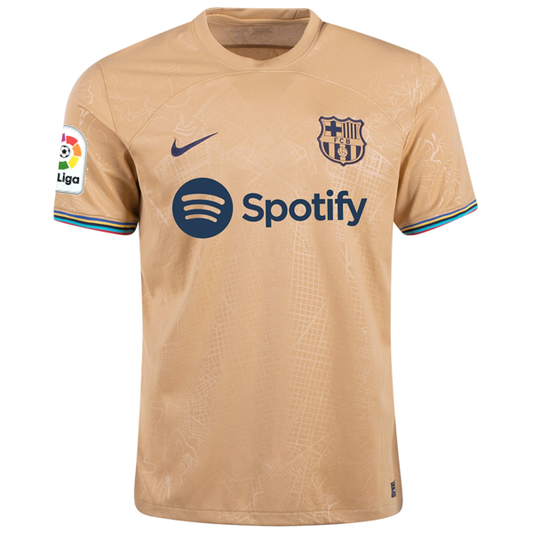 Nike Barcelona Gerard Pique Away Jersey w/ La Liga Patch 22/23 (Club Gold)