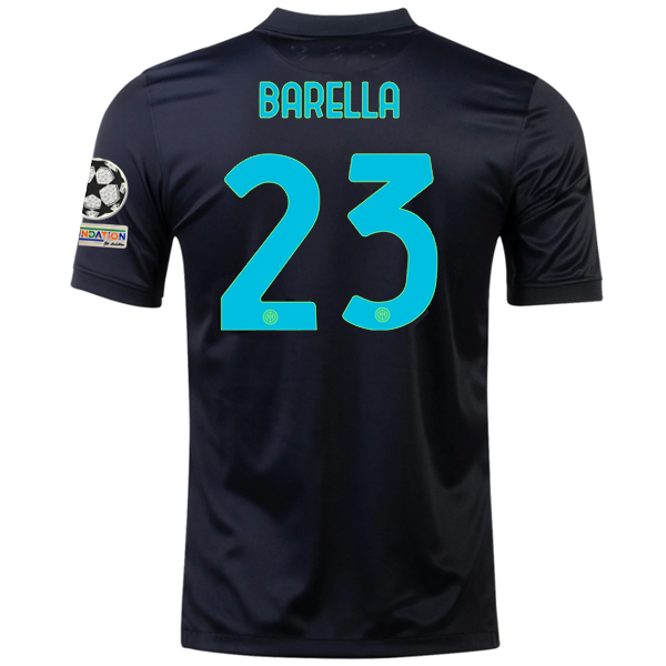 Nike Inter Milan Nicolo Barella Third Jersey w/ Champions League Patches 21/22 (Black/Total Orange)