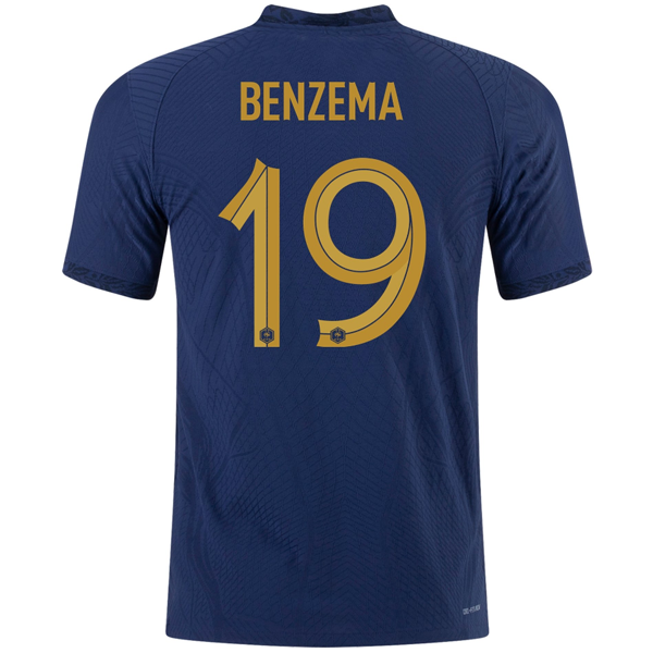 Nike France Authentic Match Karim Benzema Home Jersey w/ World Cup Champion Patch 22/23 (Midnight Navy/Metallic Gold)