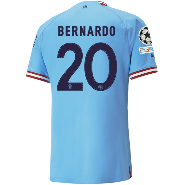 Puma Manchester City Authentic Bernardo Silva Home Jersey w/ Champions League Patches 22/23 (Team Light Blue/Intense Red)